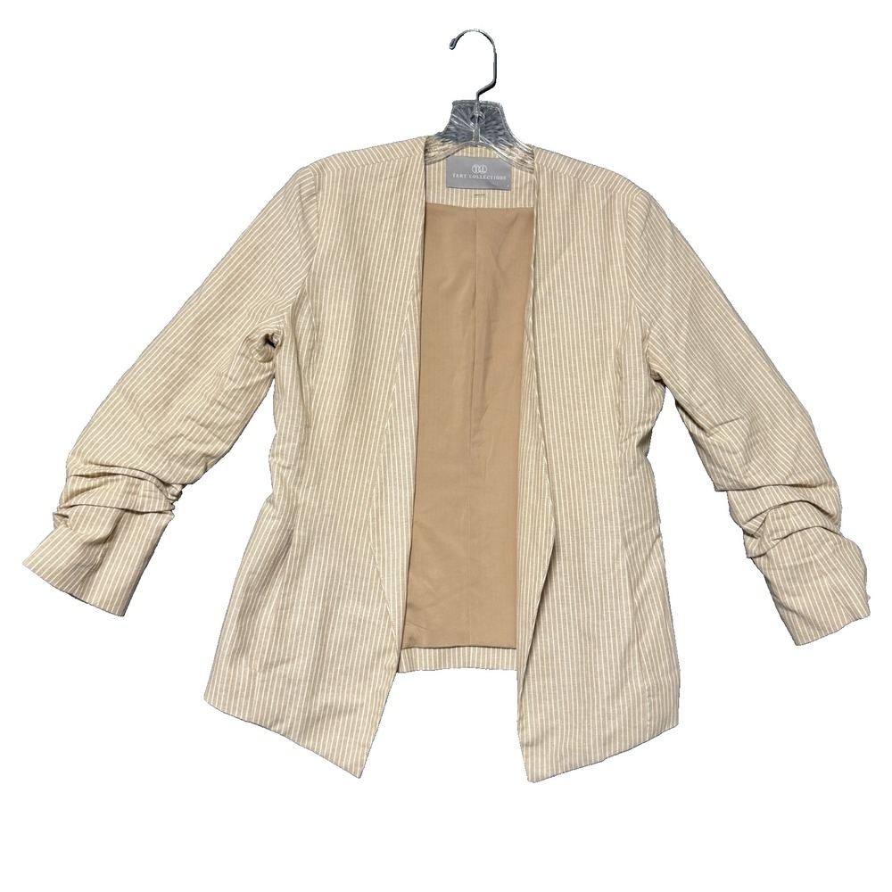 Tart Collections Blazer Womens S Beige Pinstripe Ruched Coastal Neutral Workwear